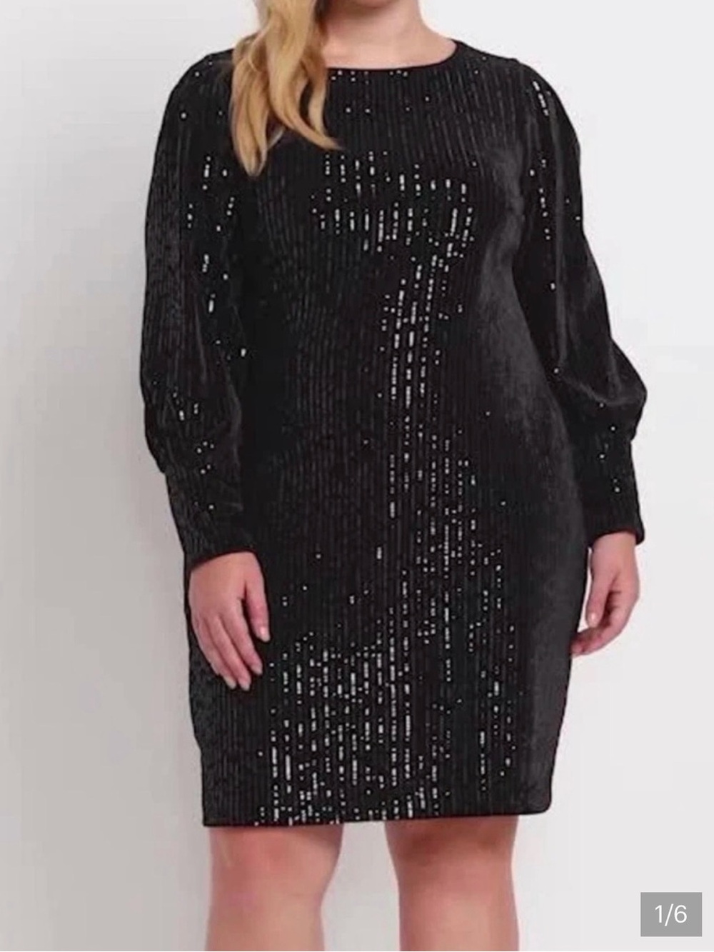 Black Long-Sleeve Sequin Shift Dress